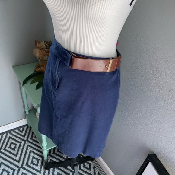 Brooks Brothers Women’s size 14 Blue Skirt Faux Brown Belt Zipper Button GUC - Picture 6 of 14